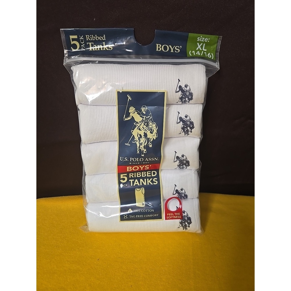 Boy's Polo Ribbed Tanks. Size XL(14/16) 100% Cotton. 5 Pack NEW